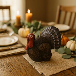 Rustic Turkey Shaped Unscented Candle – Farmhouse Thanksgiving Table Décor